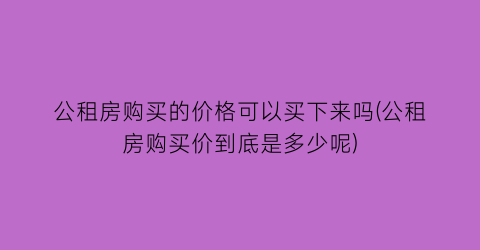 公租房购买的价格可以买下来吗(公租房购买价到底是多少呢)