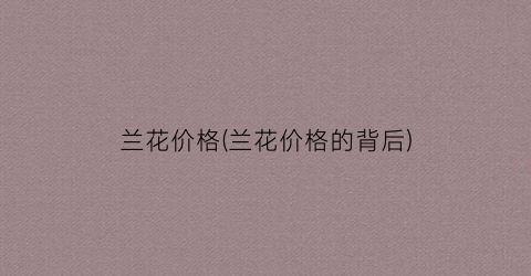 兰花价格(兰花价格的背后)