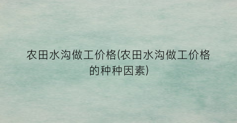 “农田水沟做工价格(农田水沟做工价格的种种因素)