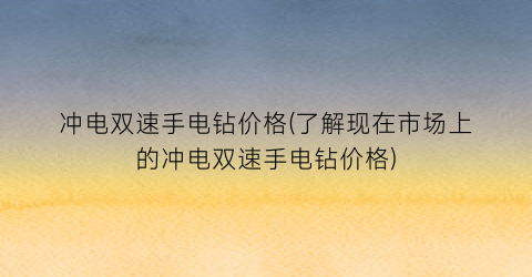 “冲电双速手电钻价格(了解现在市场上的冲电双速手电钻价格)