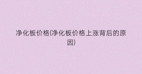 净化板价格(净化板价格上涨背后的原因)