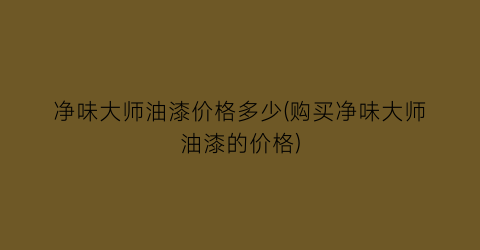 “净味大师油漆价格多少(购买净味大师油漆的价格)