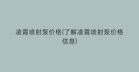 凌霄喷射泵价格(了解凌霄喷射泵价格信息)
