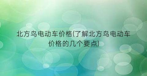 北方鸟电动车价格(了解北方鸟电动车价格的几个要点)