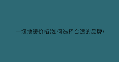 十堰地暖价格(如何选择合适的品牌)
