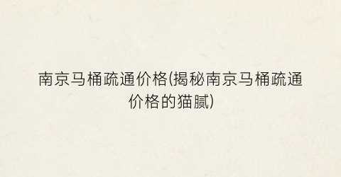 南京马桶疏通价格(揭秘南京马桶疏通价格的猫腻)