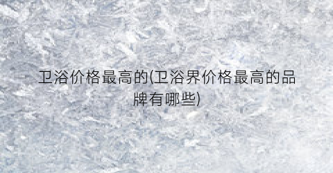 卫浴价格最高的(卫浴界价格最高的品牌有哪些)
