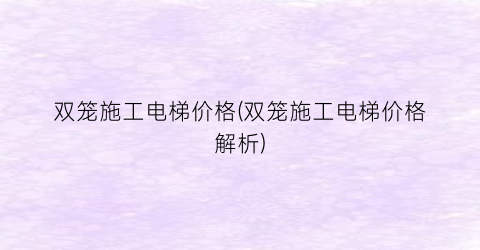 双笼施工电梯价格(双笼施工电梯价格解析)