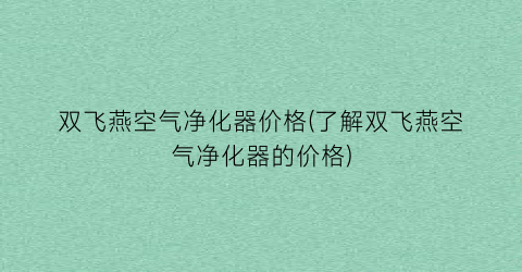 双飞燕空气净化器价格(了解双飞燕空气净化器的价格)