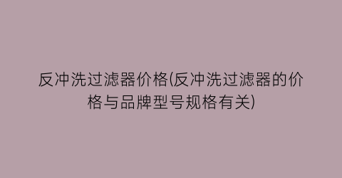 反冲洗过滤器价格(反冲洗过滤器的价格与品牌型号规格有关)