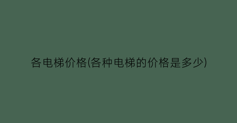 各电梯价格(各种电梯的价格是多少)