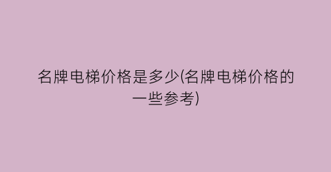 名牌电梯价格是多少(名牌电梯价格的一些参考)