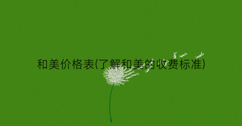 和美价格表(了解和美的收费标准)