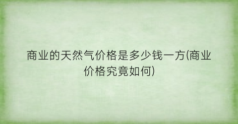 商业的天然气价格是多少钱一方(商业价格究竟如何)