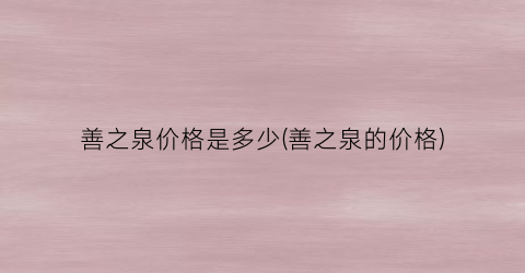 善之泉价格是多少(善之泉的价格)
