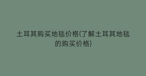 土耳其购买地毯价格(了解土耳其地毯的购买价格)