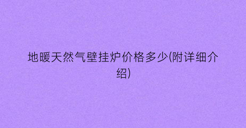 “地暖天然气壁挂炉价格多少(附详细介绍)