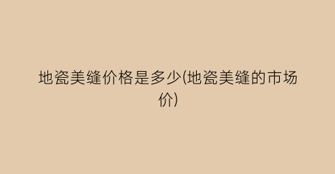 地瓷美缝价格是多少(地瓷美缝的市场价)