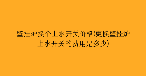 “壁挂炉换个上水开关价格(更换壁挂炉上水开关的费用是多少)