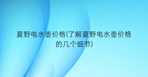 夏野电水壶价格(了解夏野电水壶价格的几个细节)