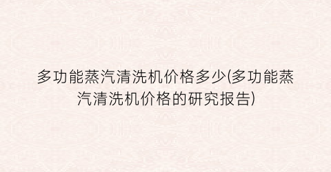 多功能蒸汽清洗机价格多少(多功能蒸汽清洗机价格的研究报告)