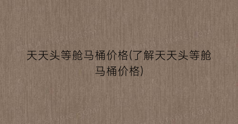 天天头等舱马桶价格(了解天天头等舱马桶价格)