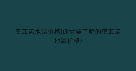 奥菲诺地漏价格(你需要了解的奥菲诺地漏价格)
