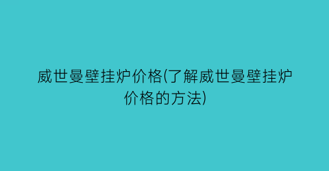 “威世曼壁挂炉价格(了解威世曼壁挂炉价格的方法)