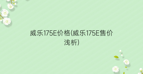 威乐175E价格(威乐175E售价浅析)