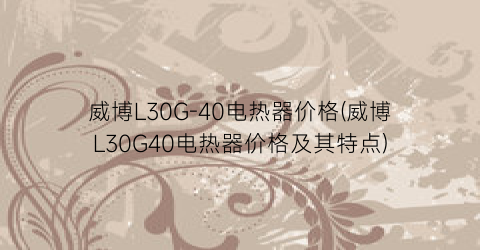 威博L30G-40电热器价格(威博L30G40电热器价格及其特点)