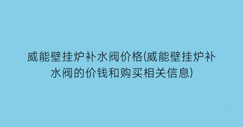 威能壁挂炉补水阀价格(威能壁挂炉补水阀的价钱和购买相关信息)