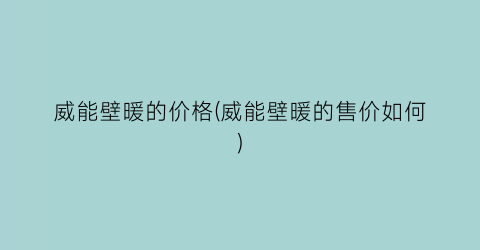 威能壁暖的价格(威能壁暖的售价如何)