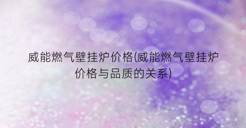 威能燃气壁挂炉价格(威能燃气壁挂炉价格与品质的关系)