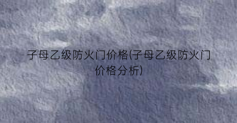 子母乙级防火门价格(子母乙级防火门价格分析)