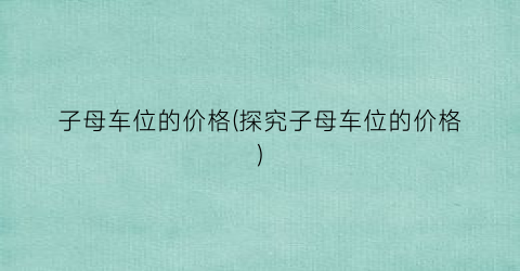 “子母车位的价格(探究子母车位的价格)