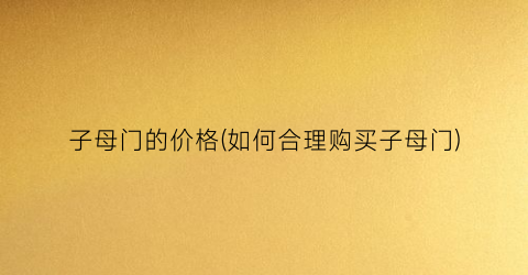 子母门的价格(如何合理购买子母门)