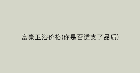 富豪卫浴价格(你是否透支了品质)