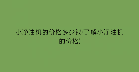 小净油机的价格多少钱(了解小净油机的价格)