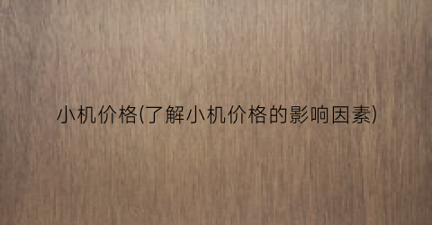 小机价格(了解小机价格的影响因素)