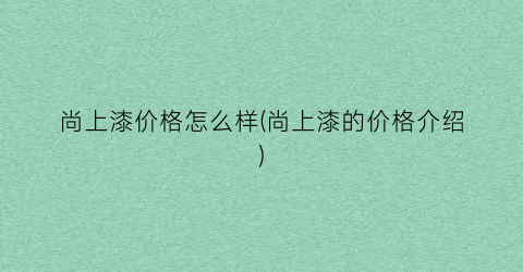尚上漆价格怎么样(尚上漆的价格介绍)