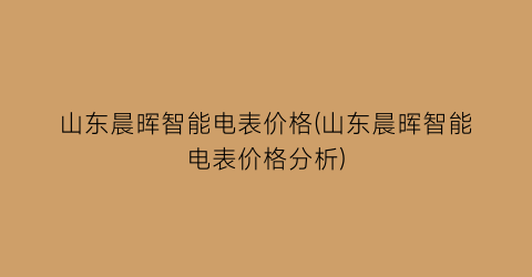 山东晨晖智能电表价格(山东晨晖智能电表价格分析)