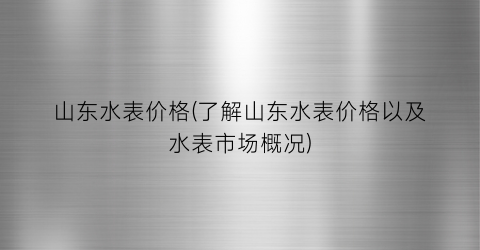 山东水表价格(了解山东水表价格以及水表市场概况)