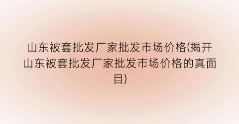 山东被套批发厂家批发市场价格(揭开山东被套批发厂家批发市场价格的真面目)