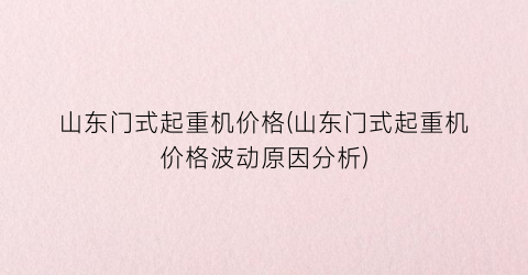 山东门式起重机价格(山东门式起重机价格波动原因分析)