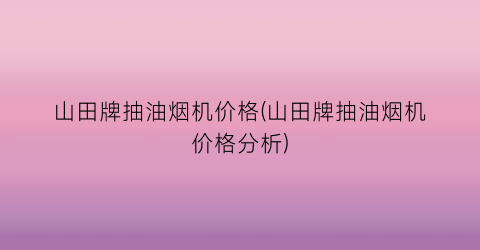 山田牌抽油烟机价格(山田牌抽油烟机价格分析)