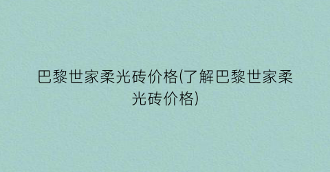 巴黎世家柔光砖价格(了解巴黎世家柔光砖价格)