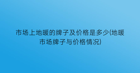 市场上地暖的牌子及价格是多少(地暖市场牌子与价格情况)