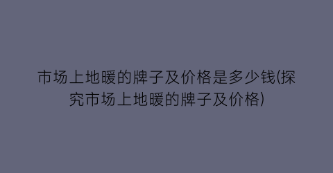 市场上地暖的牌子及价格是多少钱(探究市场上地暖的牌子及价格)