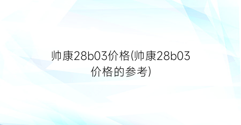 帅康28b03价格(帅康28b03价格的参考)