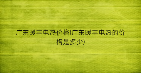 广东暖丰电热价格(广东暖丰电热的价格是多少)